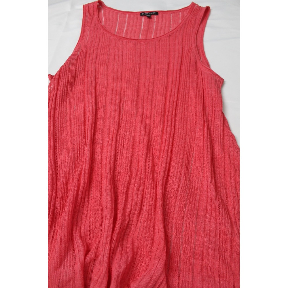 Eileen Fisher Linen Silk Blend Tank Top Women's L Coral Pink Sharkbite Hem - Picture 2 of 8